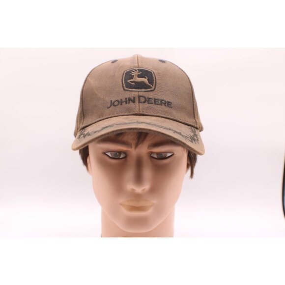 JOHN DEERE Hat Cap Baseball Trucker Embroidered Buck Logo Barbed Wire Brown - Picture 12 of 14